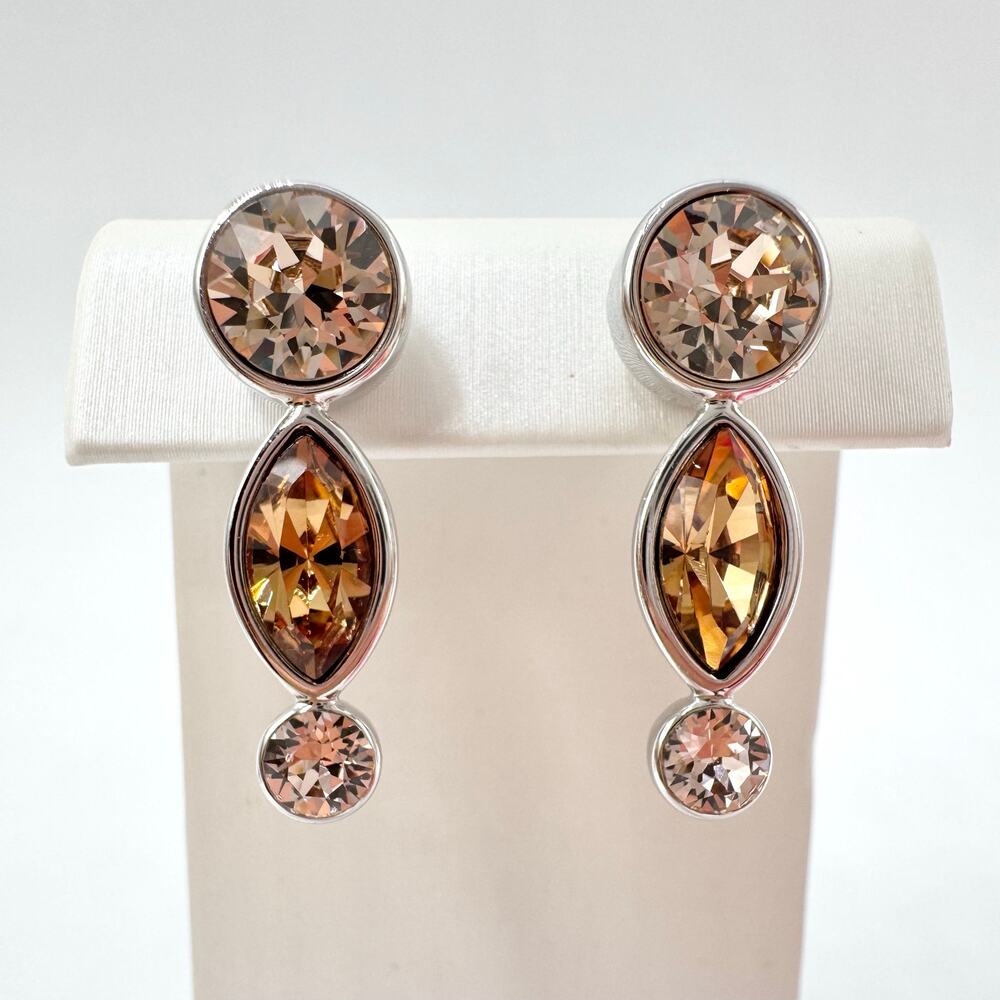 TCS Touchstone Crystal by Swarovski Three Crystal Drop Earrings Silver Tone